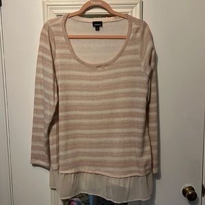 Torrid pink and white striped sweater with satin trim